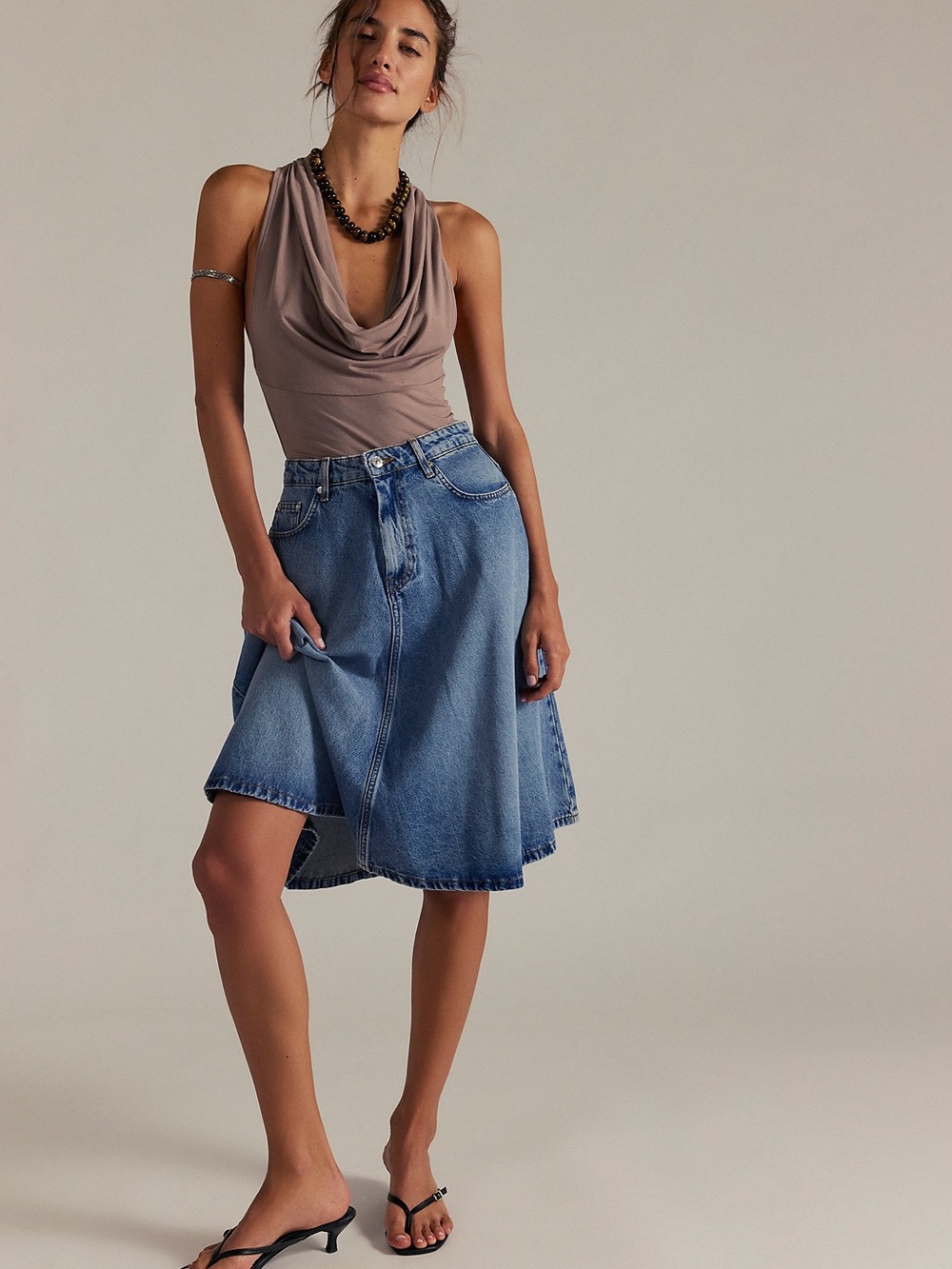 We The Free Light Blue Denim Circle Skirt